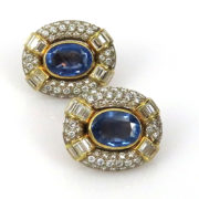 Vintage 16.0ct Natural Untreated Sapphire 8.0ct Diamond Platinum & 18K Gold Earrings OA 50-05-Emi