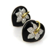 Vintage Ellagem 3.0ct Diamond Onyx & 18K White Gold Floral Earrings OA 50-04-Emi