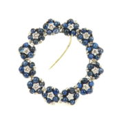 Vintage 6.0ct Sapphire & 1.0ct Diamond 14K White Gold Flower Circle Pin Brooch ED 38-3-47