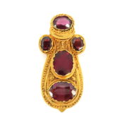 Antique Art Nouveau 12.50ct Amethyst 20K Yellow Gold Decorated Clip Pin ED 38-6-47