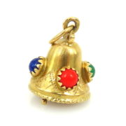 Vintage 1.50ct Lapis Coral Emerald Citrine 14K Yellow Gold Bell Charm ED 38-10-47