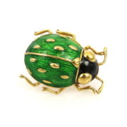 Vintage Black & Green Enamel 18K Yellow Gold Beetle Bug Pin MH 20-02-47