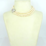 Vintage Capra Italy 2.50ct Diamond & 7mm Pearl 18K Triple Strand Necklace MH 20-05-47