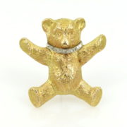 Antique 0.14ct Old Cut Diamond 14K Yellow Gold Teddy Bear Brooch ED 39-01-47