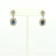 Antique 2.50ct Old Mine Cut Diamond 3.0ct Sapphire Platinum & 18K Gold Dangling Earrings	ED 39-02-47
