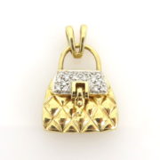 Vintage 0.30ct Diamond & 14K Yellow Gold Purse Charm Pendant ED 39-05-47