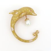 Unique 9.14ct White & Fancy Yellow Diamond Pearl 18K Rose Gold Dolphin Brooch RO 15-03-47