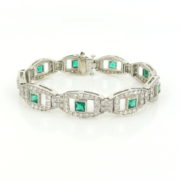 Estate 13.75ct Diamond & 3.0ct French Cut Emerald Platinum Bracelet RO 15-06-47