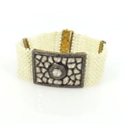 Estate 3.80ct Diamond & Natural Seed Pearl Silver & 14K Yellow Gold Bracelet RO 15-07-15