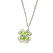 Vintage 0.85ct Diamond & 5.0ct Peridot 18K White Gold 4 Leaf Clover Necklace RM 39-10-47
