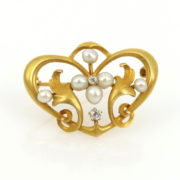Art Nouveau Krementz 0.08ct Diamond Natural Pearl & 14K Yellow Gold Pin JW 81-02-47