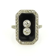 Antique Art Deco 0.70ct Old Mine Cut Diamond & Onyx 14K White Gold Ring ED 42-07-47