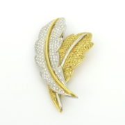 Estate Elan 4.50ct White & 3.75ct Intense Yellow Diamond Platinum & 18K Gold Feather Brooch AN 263-08-MS