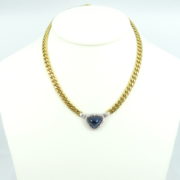 Vintage Sapphire & 1.50ct Diamond 18K Yellow Gold Cuban Link Necklace AN 263-09-MS