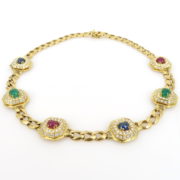 Vintage 6.50ct Diamond 9.0ct Ruby Sapphire & Emerald 18K Yellow Gold Necklace AN 263-13-MS