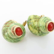 Vintage Coral Green Seashell & 14K Yellow Gold Handmade Clip Earrings AN 263-15-MS