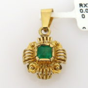 Vintage 0.20ct Natural Colombian Emerald & 18K Yellow Gold Fancy Pendant WN 58-10-MS