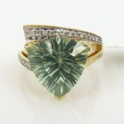Vintage 5.0ct Green Quartz & 0.10ct Diamond 14K Yellow Gold Ring WN 58-12-MS