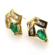 Vintage 0.70ct Colombian Emerald & 0.25ct Diamond 14K Yellow Gold Necklace Earring Set WN 58-13-MS