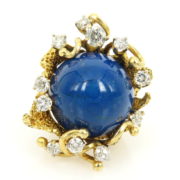 Vintage 1.80ct Diamond & Lapis Lazuli 14K Yellow Gold Handmade Ring AN 258-05-MS