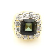 Vintage 1.20ct Diamond 2.75ct Green Tourmaline 18K Gold Studded Ring AN 261-04-MS