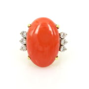 Vintage Natural Untreated Coral & 0.55ct Diamond & 18K Yellow Gold Ring AN 261-05-MS