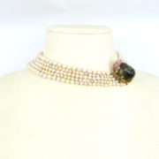 Vintage 40.0ct Bi Color Tourmaline & Cultured Pearl 14K Gold Necklace ED 41-01-MS