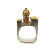 Antique English Sterling Silver & 14K Yellow Gold Castle Ring ED 41-06-MS
