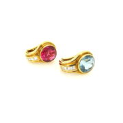Vintage 0.50ct Diamond 5.0ct Pink Tourmaline & 5.0ct Topaz 18K Yellow Gold Earrings TC 11-03-MS