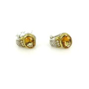 Estate Judith Ripka 3.06ct Citrine & 0.08ct Diamond Silver & 18K Yellow Gold Earrings WN 60-02-MS