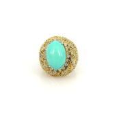 Vintage 0.80ct Diamond & Natural Turquoise 18K White & Yellow Dome Ring WN 60-23-MS