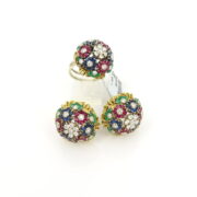 Vintage Lunati 2.75ct Diamond 7.50ct Sapphire Ruby Emerald Earring Ring Set WN 60-24-MS